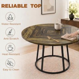 HOMCOM Dining Table Space Saving Kitchen Table Spliced Tabletop Conical Metal Base 120 cm Round Rustic Brown - thumbnail 6