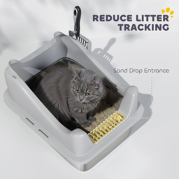 PawHut Stainless Steel Cat Litter Box with High Sides, Scoop, 43 x 33 x 25 cm - thumbnail 7