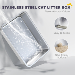 PawHut Stainless Steel Cat Litter Box with High Sides, Scoop, 43 x 33 x 25 cm - thumbnail 4