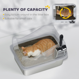 PawHut Stainless Steel Cat Litter Box with High Sides, Scoop, 43 x 33 x 25 cm - thumbnail 5