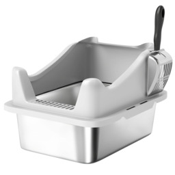 PawHut Stainless Steel Cat Litter Box with High Sides, Scoop, 43 x 33 x 25 cm - thumbnail 1