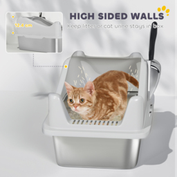 PawHut Stainless Steel Cat Litter Box with High Sides, Scoop, 43 x 33 x 25 cm - thumbnail 6
