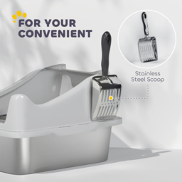 PawHut Stainless Steel Cat Litter Box with High Sides, Scoop, 43 x 33 x 25 cm - thumbnail 8
