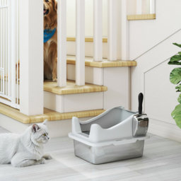 PawHut Stainless Steel Cat Litter Box with High Sides, Scoop, 43 x 33 x 25 cm - thumbnail 9