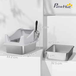 PawHut Stainless Steel Cat Litter Box with High Sides, Scoop, 43 x 33 x 25 cm - thumbnail 3