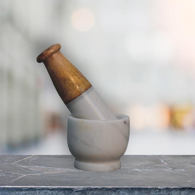 Small Marble Pestle & Mortar Set, Handmade Wooden Handle, Compact Spice Grinder for Herbs, 7 x 7 x 6 cm, Brown & White - Aosom UK - image 1
