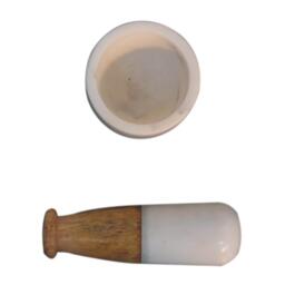 Small Marble Pestle & Mortar Set, Handmade Wooden Handle, Compact Spice Grinder for Herbs, 7 x 7 x 6 cm, Brown & White - Aosom UK - thumbnail 5