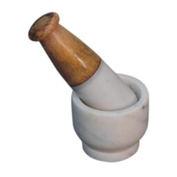 Small Marble Pestle & Mortar Set, Handmade Wooden Handle, Compact Spice Grinder for Herbs, 7 x 7 x 6 cm, Brown & White - Aosom UK - thumbnail 6