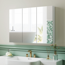 HOMCOM Three-Mirror Bathroom Storage Cabinet - White - thumbnail 2