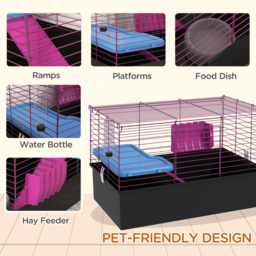PawHut Chinchillas Small Rabbit Guinea Pig Small Animal Cage Pet Playhouse with Platform Ramp, 71 x 46 x 47 cm - Aosom UK - thumbnail 5