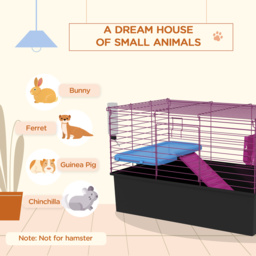 PawHut Chinchillas Small Rabbit Guinea Pig Small Animal Cage Pet Playhouse with Platform Ramp, 71 x 46 x 47 cm - Aosom UK - thumbnail 4