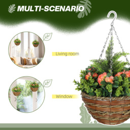 Outsunny Pack of 2 Faux Plant Artificial Lisianthus Flowers Hanging Planter with Basket for Indoor Outdoor Decoration, Yellow - thumbnail 5