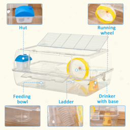 PawHut Portable Hamster Cage, 2 Storey Small Pet Habitat with Exercise Wheel, Water Bottle, and Feeding Bowl - Aosom UK - thumbnail 4