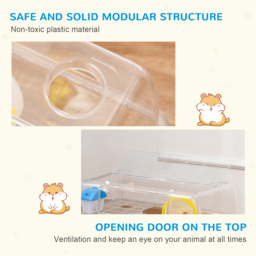 PawHut Portable Hamster Cage, 2 Storey Small Pet Habitat with Exercise Wheel, Water Bottle, and Feeding Bowl - Aosom UK - thumbnail 7