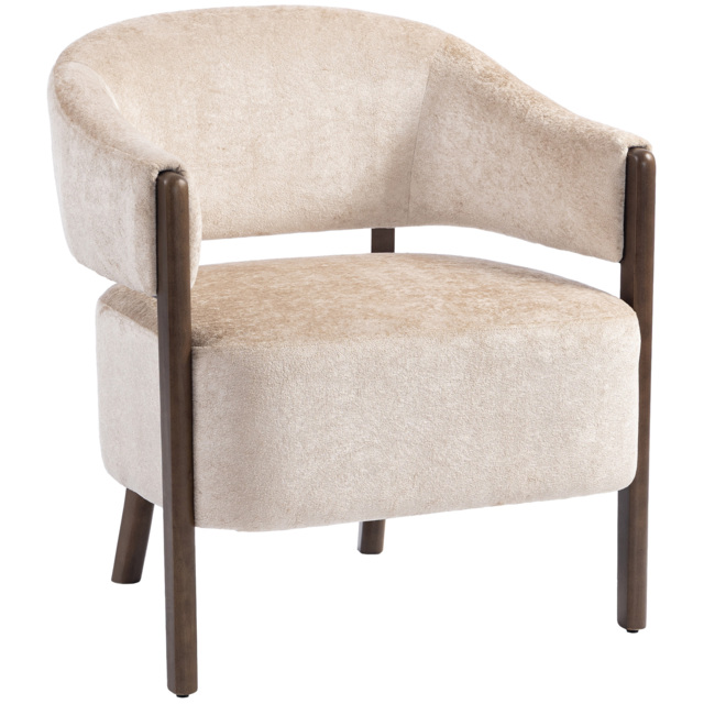 HOMCOM Accent Chair, Chenille Upholstered Tub Chair with Wide Seat, Solid Wood Frame and Legs, Comfy Armchair, Beige - image 1
