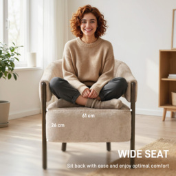 HOMCOM Accent Chair, Chenille Upholstered Tub Chair with Wide Seat, Solid Wood Frame and Legs, Comfy Armchair, Beige - thumbnail 4