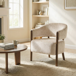 HOMCOM Accent Chair, Chenille Upholstered Tub Chair with Wide Seat, Solid Wood Frame and Legs, Comfy Armchair, Beige - thumbnail 8