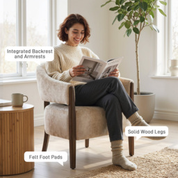 HOMCOM Accent Chair, Chenille Upholstered Tub Chair with Wide Seat, Solid Wood Frame and Legs, Comfy Armchair, Beige - thumbnail 7