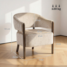 HOMCOM Accent Chair, Chenille Upholstered Tub Chair with Wide Seat, Solid Wood Frame and Legs, Comfy Armchair, Beige - thumbnail 3