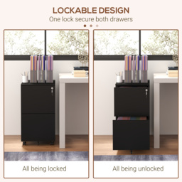 Vinsetto 2-Drawer Vertical Filing Cabinet with Lock, Steel Mobile File Cabinet with Hanging Bar for A4, Legal and Letter Size, Black - Aosom UK - thumbnail 6