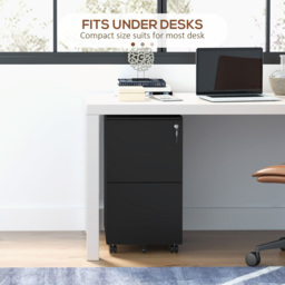 Vinsetto 2-Drawer Vertical Filing Cabinet with Lock, Steel Mobile File Cabinet with Hanging Bar for A4, Legal and Letter Size, Black - Aosom UK - thumbnail 8