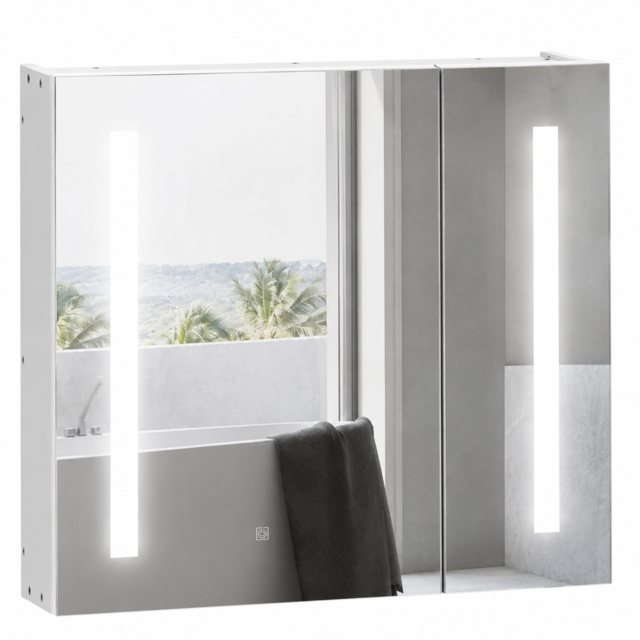 kleankin Illuminated Bathroom Cabinet: Wall-Mounted with LED Mirror, Adjustable Shelf, Touch Switch, USB Charging, Pristine White - Aosom UK - image 1