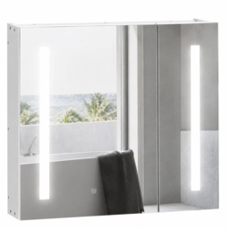 kleankin Illuminated Bathroom Cabinet: Wall-Mounted with LED Mirror, Adjustable Shelf, Touch Switch, USB Charging, Pristine White - Aosom UK
