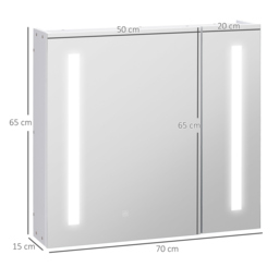kleankin Illuminated Bathroom Cabinet: Wall-Mounted with LED Mirror, Adjustable Shelf, Touch Switch, USB Charging, Pristine White - Aosom UK - thumbnail 3