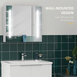 kleankin Illuminated Bathroom Cabinet: Wall-Mounted with LED Mirror, Adjustable Shelf, Touch Switch, USB Charging, Pristine White - Aosom UK - thumbnail 4
