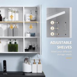 kleankin Illuminated Bathroom Cabinet: Wall-Mounted with LED Mirror, Adjustable Shelf, Touch Switch, USB Charging, Pristine White - Aosom UK - thumbnail 7
