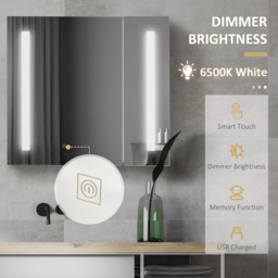 kleankin Illuminated Bathroom Cabinet: Wall-Mounted with LED Mirror, Adjustable Shelf, Touch Switch, USB Charging, Pristine White - Aosom UK - thumbnail 6