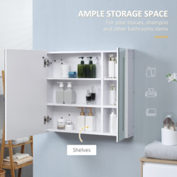 kleankin Illuminated Bathroom Cabinet: Wall-Mounted with LED Mirror, Adjustable Shelf, Touch Switch, USB Charging, Pristine White - Aosom UK - thumbnail 5