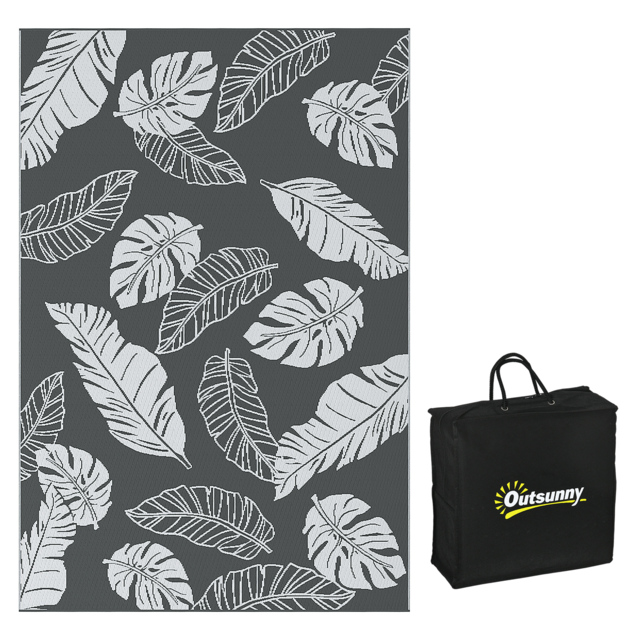 Outsunny Plastic Straw Reversible RV Outdoor Rug with Carry Bag, 182 x 274cm, Grey and White - Aosom UK - image 1