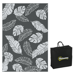 Outsunny Plastic Straw Reversible RV Outdoor Rug with Carry Bag, 182 x 274cm, Grey and White - Aosom UK - thumbnail 1