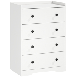 HOMCOM 4 Drawer Chest of Drawers, Modern Dresser for Bedroom, Storage Cabinet for Living Room Entryway, White Wood Effect - thumbnail 1