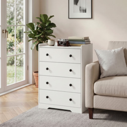 HOMCOM 4 Drawer Chest of Drawers, Modern Dresser for Bedroom, Storage Cabinet for Living Room Entryway, White Wood Effect - thumbnail 6