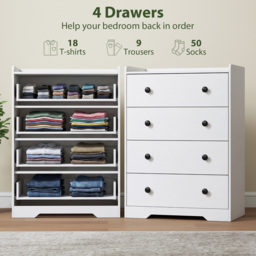 HOMCOM 4 Drawer Chest of Drawers, Modern Dresser for Bedroom, Storage Cabinet for Living Room Entryway, White Wood Effect - thumbnail 4