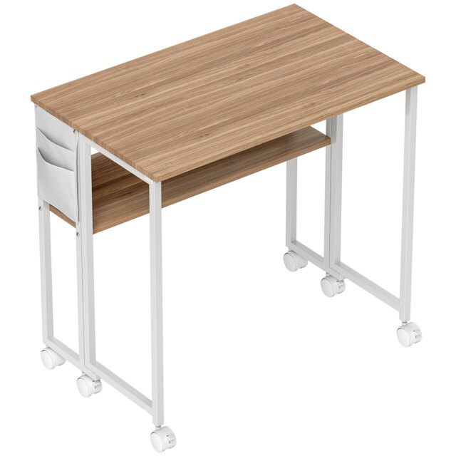 HOMCOM 80 cm Drop Leaf Writing Work Desk - Natural Wood Finish - image 1