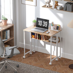 HOMCOM 80 cm Drop Leaf Writing Work Desk - Natural Wood Finish - thumbnail 2