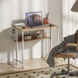 HOMCOM 80 cm Drop Leaf Writing Work Desk - Natural Wood Finish - thumbnail 7
