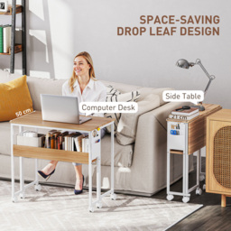 HOMCOM 80 cm Drop Leaf Writing Work Desk - Natural Wood Finish - thumbnail 4