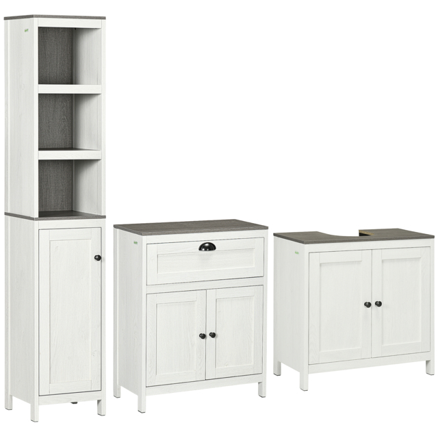 kleankin Bathroom Furniture Set with Adjustable Shelves, 6-Tier Tall Bathroom Storage Cabinet, Floor Cabinet with Drawer, Under Sink Cabinet, Antique White - Aosom UK - image 1