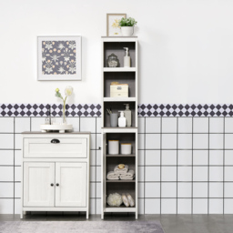 kleankin Bathroom Furniture Set with Adjustable Shelves, 6-Tier Tall Bathroom Storage Cabinet, Floor Cabinet with Drawer, Under Sink Cabinet, Antique White - Aosom UK - thumbnail 7