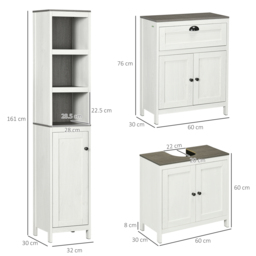 kleankin Bathroom Furniture Set with Adjustable Shelves, 6-Tier Tall Bathroom Storage Cabinet, Floor Cabinet with Drawer, Under Sink Cabinet, Antique White - Aosom UK - thumbnail 3