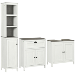 kleankin Bathroom Furniture Set with Adjustable Shelves, 6-Tier Tall Bathroom Storage Cabinet, Floor Cabinet with Drawer, Under Sink Cabinet, Antique White - Aosom UK - thumbnail 1