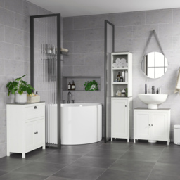 kleankin Bathroom Furniture Set with Adjustable Shelves, 6-Tier Tall Bathroom Storage Cabinet, Floor Cabinet with Drawer, Under Sink Cabinet, Antique White - Aosom UK - thumbnail 2