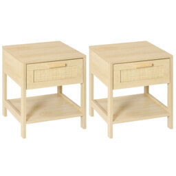 HOMCOM Bedside Nightstand Set of 2, with Rattan Drawer and Storage Shelf, for Bedroom, Living Room - Aosom UK - thumbnail 1