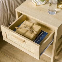 HOMCOM Bedside Nightstand Set of 2, with Rattan Drawer and Storage Shelf, for Bedroom, Living Room - Aosom UK - thumbnail 9