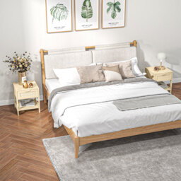 HOMCOM Bedside Nightstand Set of 2, with Rattan Drawer and Storage Shelf, for Bedroom, Living Room - Aosom UK - thumbnail 2