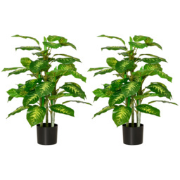 HOMCOM 2 PCs Artificial Evergreen Tree Fake Decorative Plant in Nursery Pot for Indoor Outdoor Décor, Green - Aosom UK - thumbnail 1